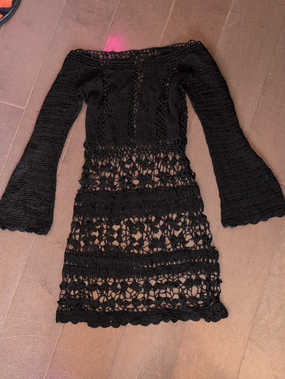 H&M Black Crochet Off-Shoulder Long Sleeve Dress